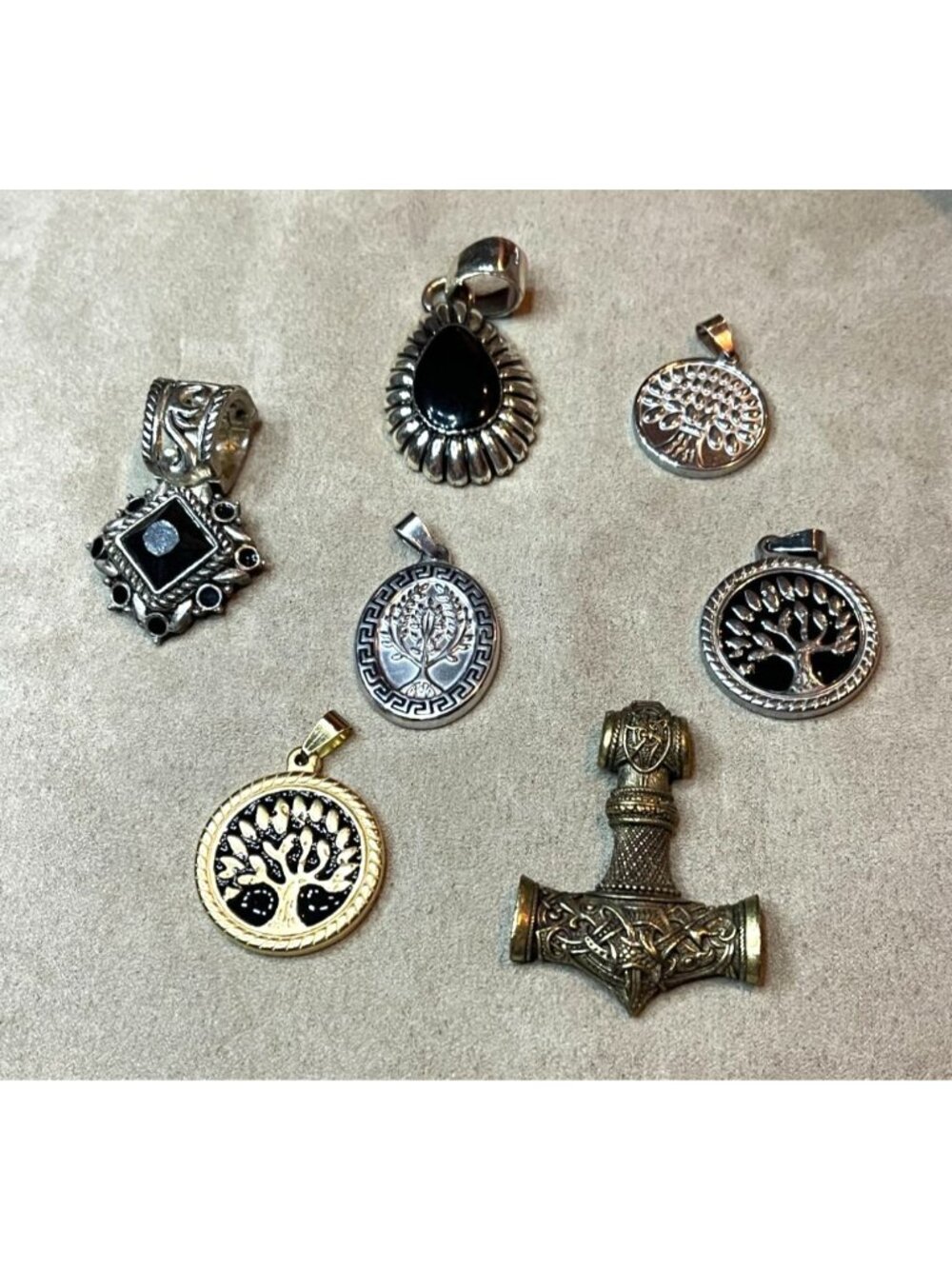 Vintage Nordic Viking Pendant Curated Lot Tree of Life Thor's Hammer Mix Charm S
